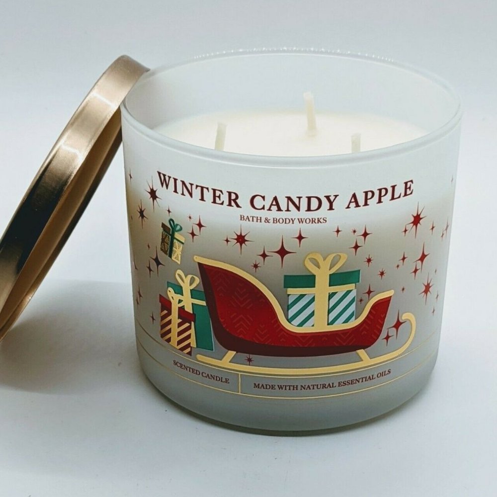 Winter Candy Apple Candle NEW Santa Sleigh Christmas Presents